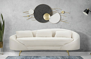 Divano fisso 3 posti Verte, Sofà dritto, Divanetto per salotto, Poltrona matrimoniale con contenitore, 185x84 h68 cm, Crema e Oro