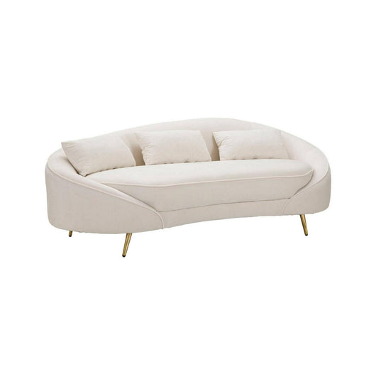 Divano fisso 3 posti Verte, Sofà dritto, Divanetto per salotto, Poltrona matrimoniale con contenitore, 185x84 h68 cm, Crema e Oro