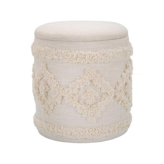 Pouf contenitore Jarrar, Baule contenitore, Supporto per divano, Poggiapiedi con box, Bianco, 35x35 h40 cm