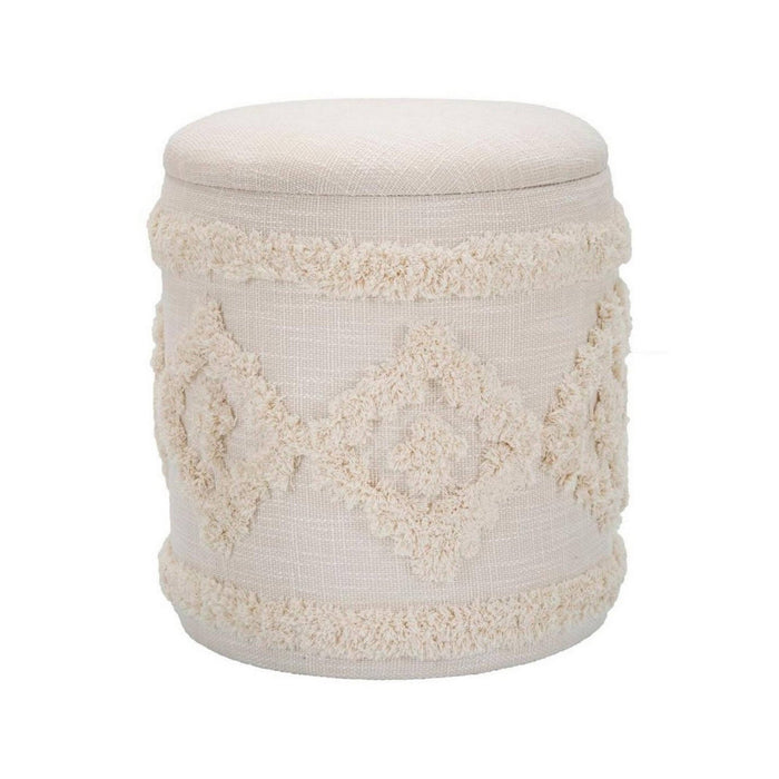 Pouf contenitore Jarrar, Baule contenitore, Supporto per divano, Poggiapiedi con box, Bianco, 35x35 h40 cm