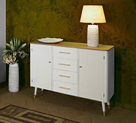 Credenza Acute, Buffet da soggiorno, Madia da salotto, Dispensa da cucina, 117x37 h90 cm, Bianco e Marrone