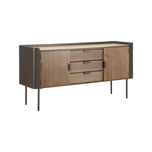 Credenza Jones, Buffet da soggiorno, Madia da salotto, Dispensa da cucina, 145x47 h76 cm, Grigio e Marrone