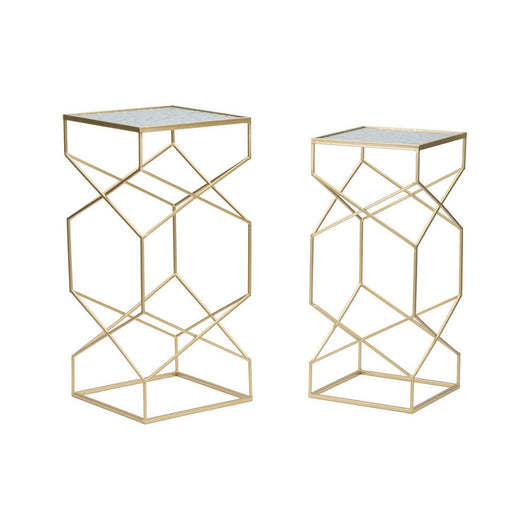 Tavolino da salotto George, Tavolo basso da caffè, Portariviste per divano, Ripiano da soggiorno, Oro, 32x32 h68 cm