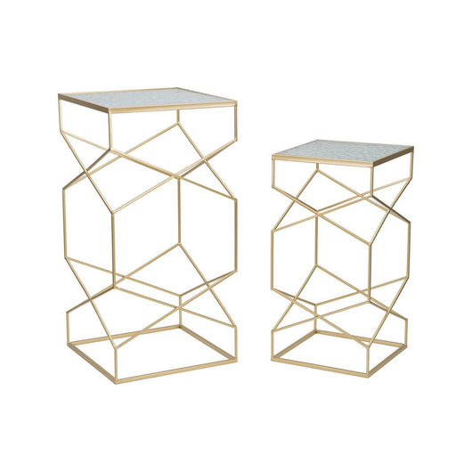 Tavolino da salotto George, Tavolo basso da caffè, Portariviste per divano, Ripiano da soggiorno, Oro, 50x50 h100 cm