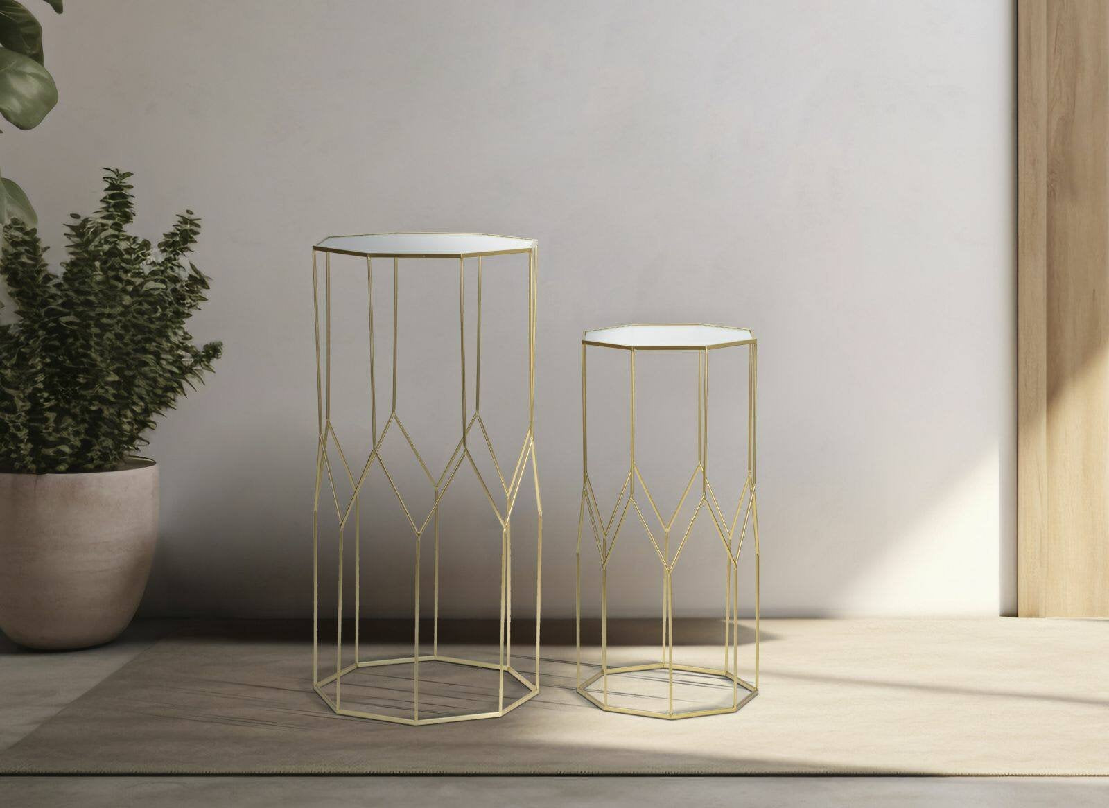 Tavolino da salotto George, Tavolo basso da caffè, Portariviste per divano, Ripiano da soggiorno, Oro, 50x46 h100 cm