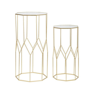 Tavolino da salotto George, Tavolo basso da caffè, Portariviste per divano, Ripiano da soggiorno, Oro, 50x46 h100 cm