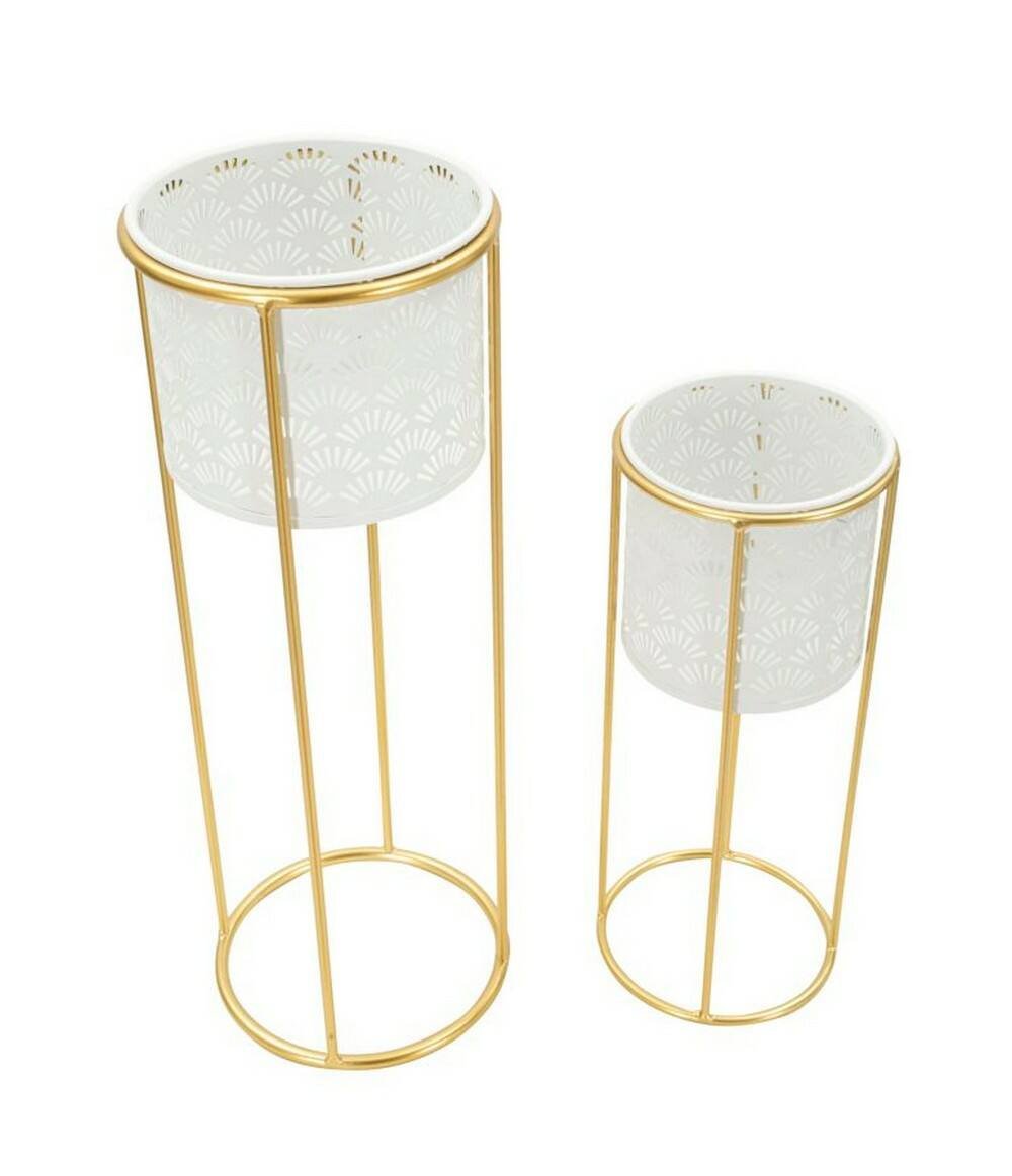 Oggettistica Dore, Complemento d'arredo, Articolo decorativo, Accessorio d'arredo, 17x17 h46 cm, Bianco e Oro