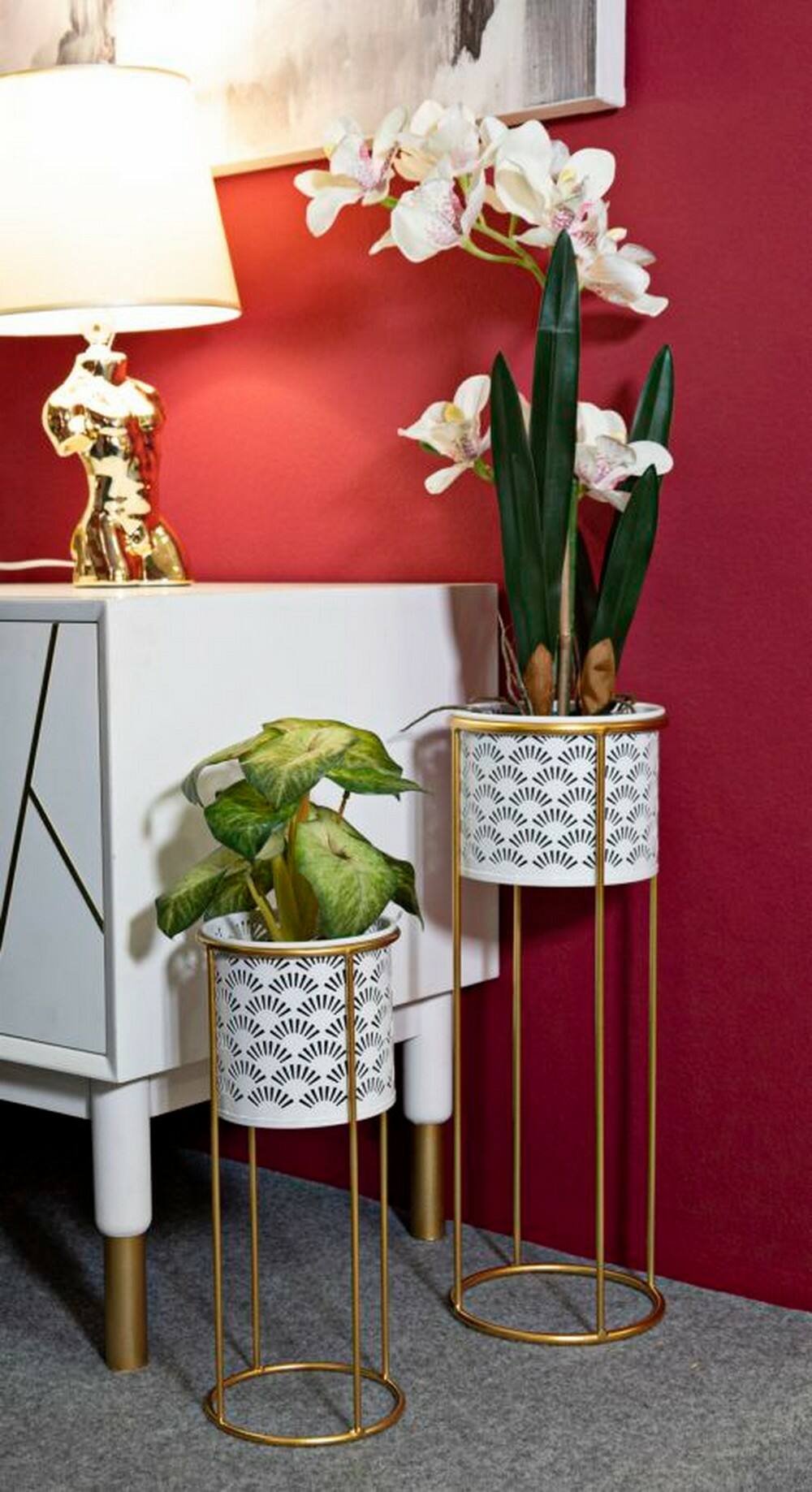 Oggettistica Dore, Complemento d'arredo, Articolo decorativo, Accessorio d'arredo, 17x17 h46 cm, Bianco e Oro