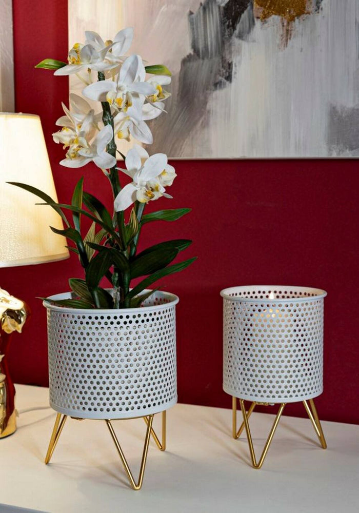 Oggettistica Vif, Complemento d'arredo, Articolo decorativo, Accessorio d'arredo, 16x16 h20 cm, Bianco e Oro