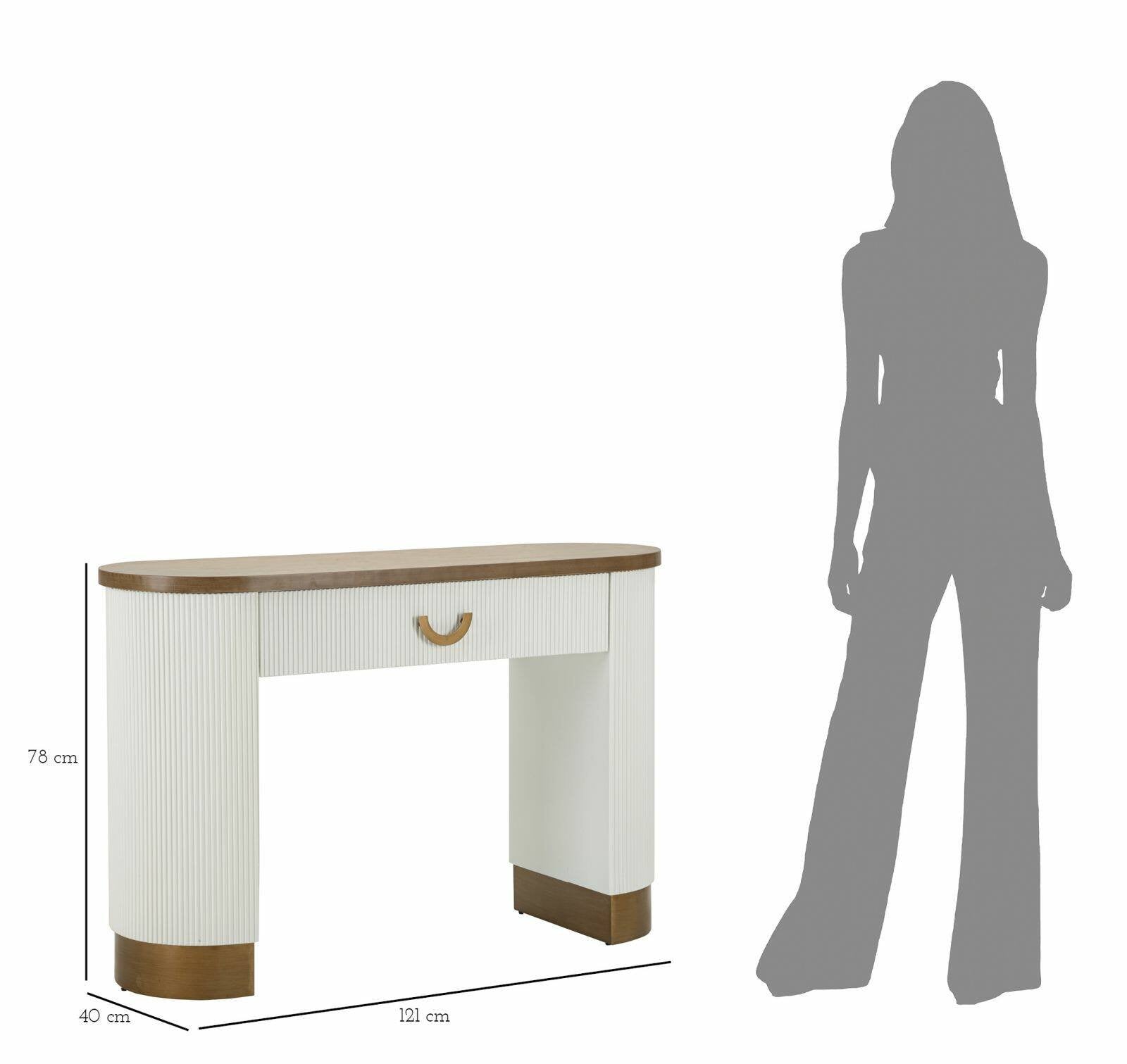 Consolle Cadre, Tavolo multiuso, Mobiletto d'appoggio, Scrivania da corridoio, 121x40 h78 cm, Bianco e Marrone