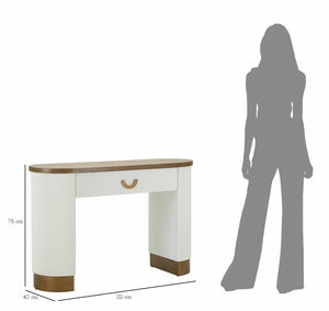 Consolle Cadre, Tavolo multiuso, Mobiletto d'appoggio, Scrivania da corridoio, 121x40 h78 cm, Bianco e Marrone