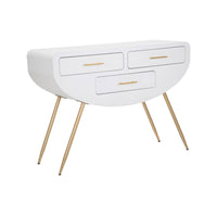 Consolle Tomato, Tavolo multiuso, Mobiletto d'appoggio, Scrivania da corridoio, 110x40 h80 cm, Bianco e Oro