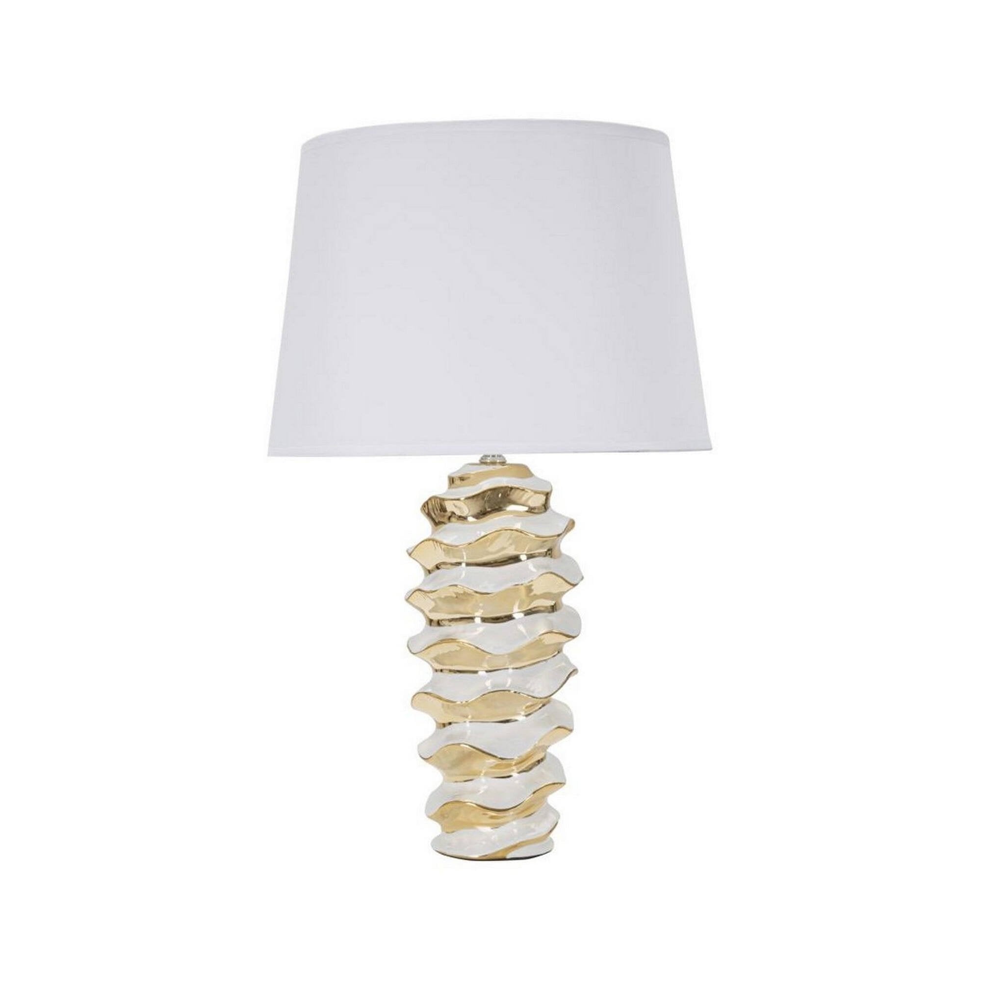 Lampada da tavolo Ashcan, Luce da scrivania, Luminaria da ufficio, Lampada da lavoro, 33x33 h53 cm, Bianco e Oro