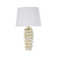 Lampada da tavolo Ashcan, Luce da scrivania, Luminaria da ufficio, Lampada da lavoro, 33x33 h53 cm, Bianco e Oro