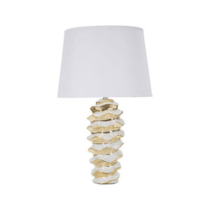 Lampada da tavolo Ashcan, Luce da scrivania, Luminaria da ufficio, Lampada da lavoro, 33x33 h53 cm, Bianco e Oro