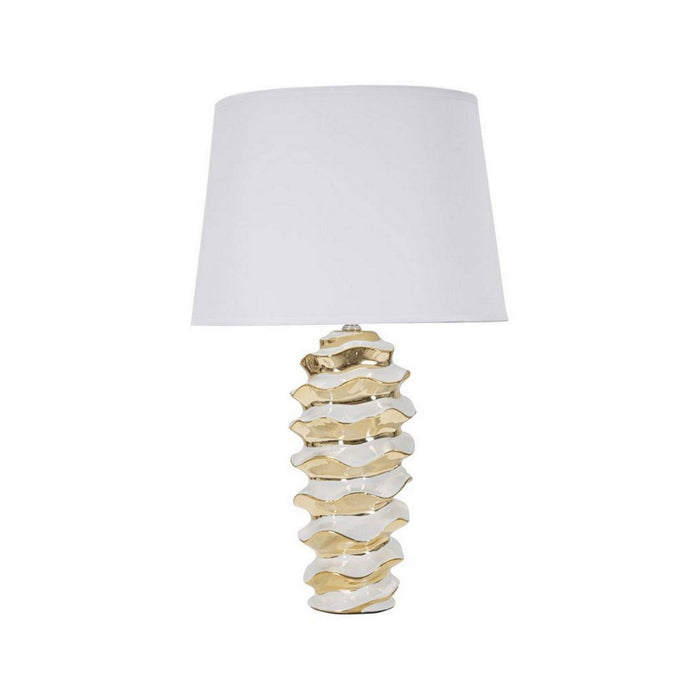 Lampada da tavolo Ashcan, Luce da scrivania, Luminaria da ufficio, Lampada da lavoro, 33x33 h53 cm, Bianco e Oro