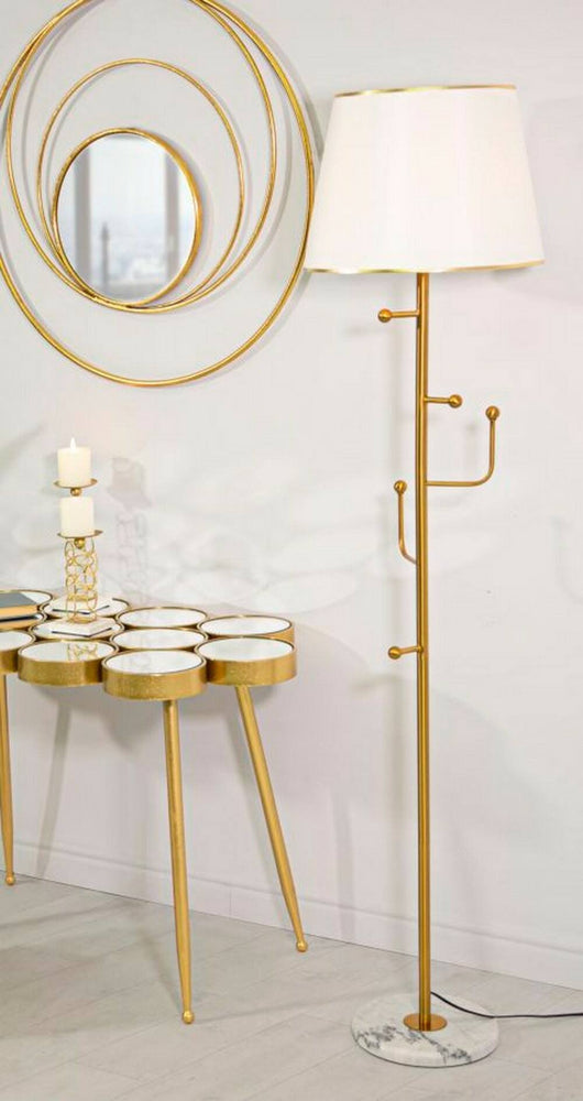 Lampada da terra Tano, Luce da terra, Lampada da pavimento, Lampada a stelo, 41x41 h173 cm, Bianco e Oro