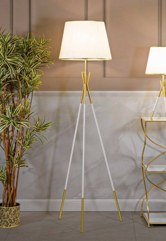 Lampada da terra Murales, Luce da terra, Lampada da pavimento, Lampada a stelo, 61x61 h154 cm, Bianco e Oro