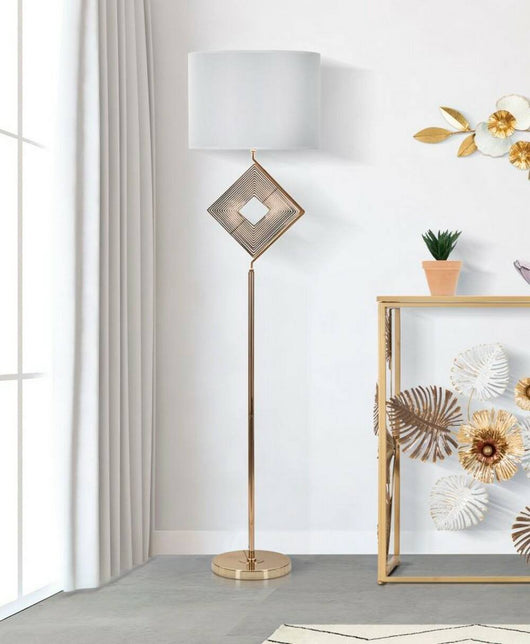 Lampada da terra Inchiostro, Luce da terra, Lampada da pavimento, Lampada a stelo, 40x40 h161 cm, Bianco e Oro