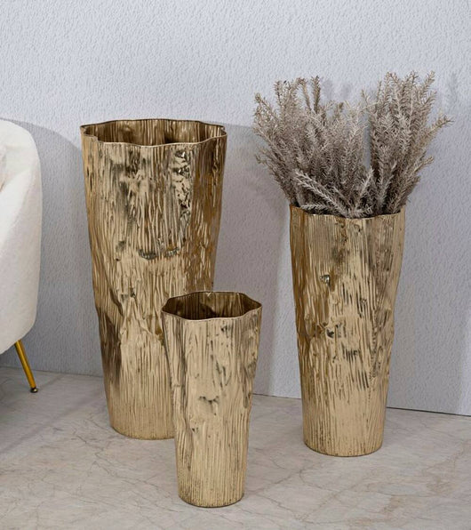 Set di 3 vasi Frentano, Complemento d'arredo, Anfora, Accessorio d'arredo, 41x39 h83 cm, Oro