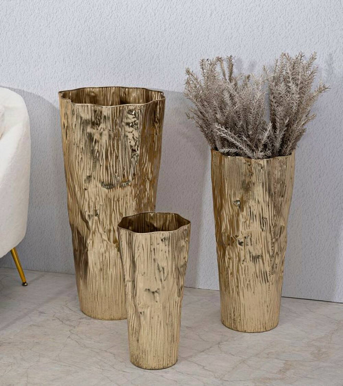 Set di 3 vasi Frentano, Complemento d'arredo, Anfora, Accessorio d'arredo, 41x39 h83 cm, Oro