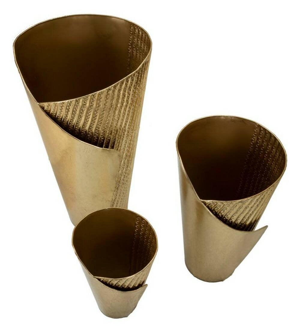 Set di 3 vasi Morrone, Complemento d'arredo, Anfora, Accessorio d'arredo, 39x42 h75 cm, Oro