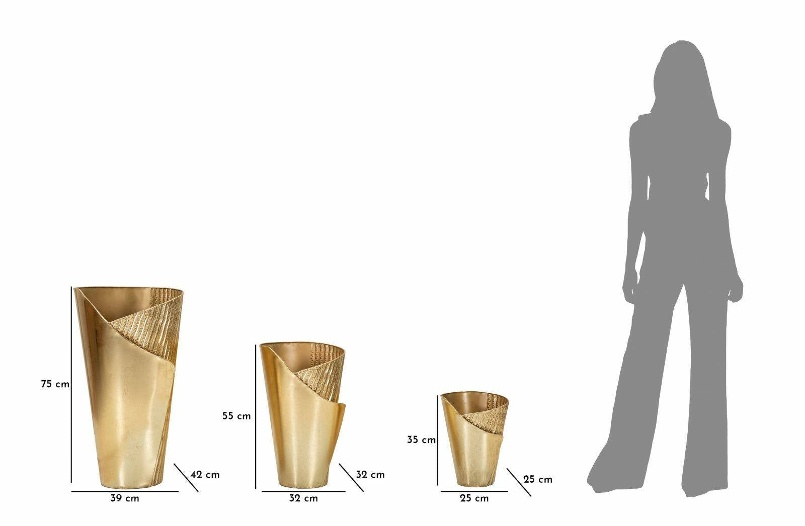 Set di 3 vasi Morrone, Complemento d'arredo, Anfora, Accessorio d'arredo, 39x42 h75 cm, Oro