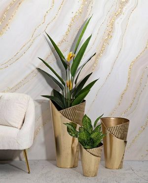 Set di 3 vasi Morrone, Complemento d'arredo, Anfora, Accessorio d'arredo, 39x42 h75 cm, Oro