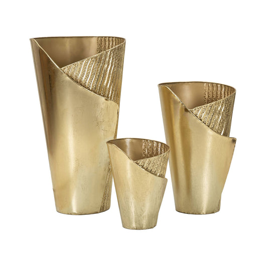 Set di 3 vasi Morrone, Complemento d'arredo, Anfora, Accessorio d'arredo, 39x42 h75 cm, Oro