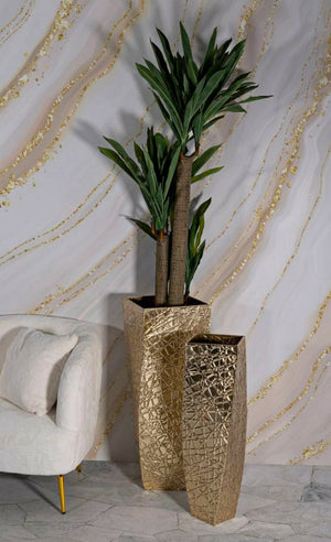 Set di 2 vasi Ritaldi, Complemento d'arredo, Anfora, Accessorio d'arredo, 34x34 h90 cm, Oro