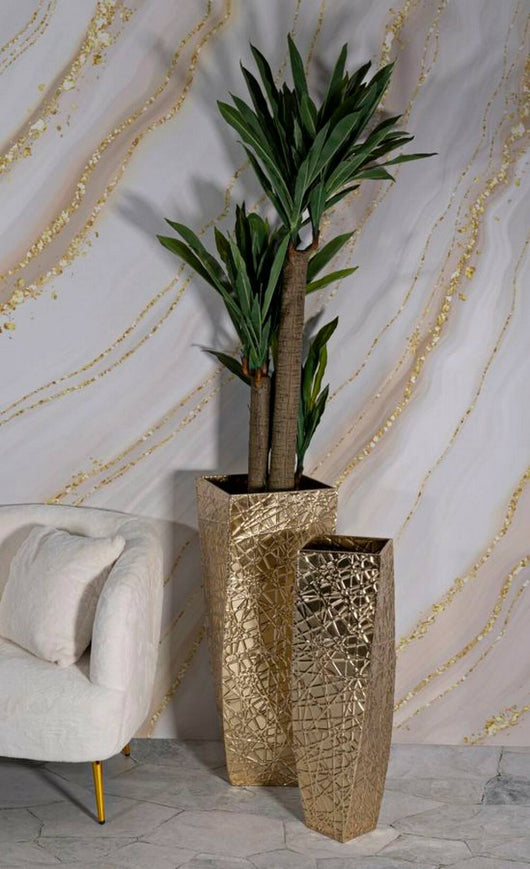 Set di 2 vasi Ritaldi, Complemento d'arredo, Anfora, Accessorio d'arredo, 34x34 h90 cm, Oro