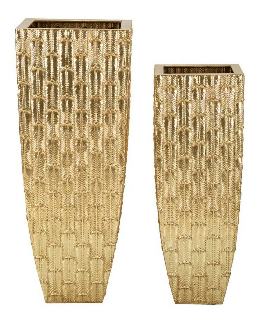 Set di 2 vasi Tirreni, Complemento d'arredo, Anfora, Accessorio d'arredo, 40x40 h99 cm, Oro