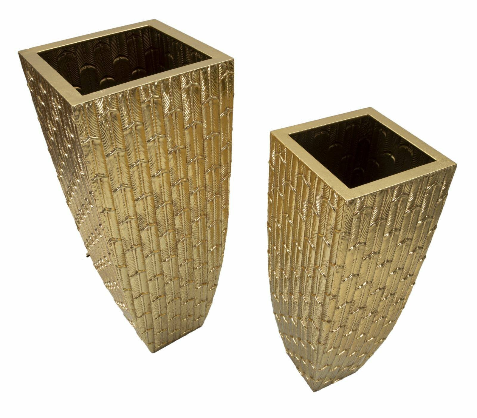 Set di 2 vasi Tirreni, Complemento d'arredo, Anfora, Accessorio d'arredo, 40x40 h99 cm, Oro