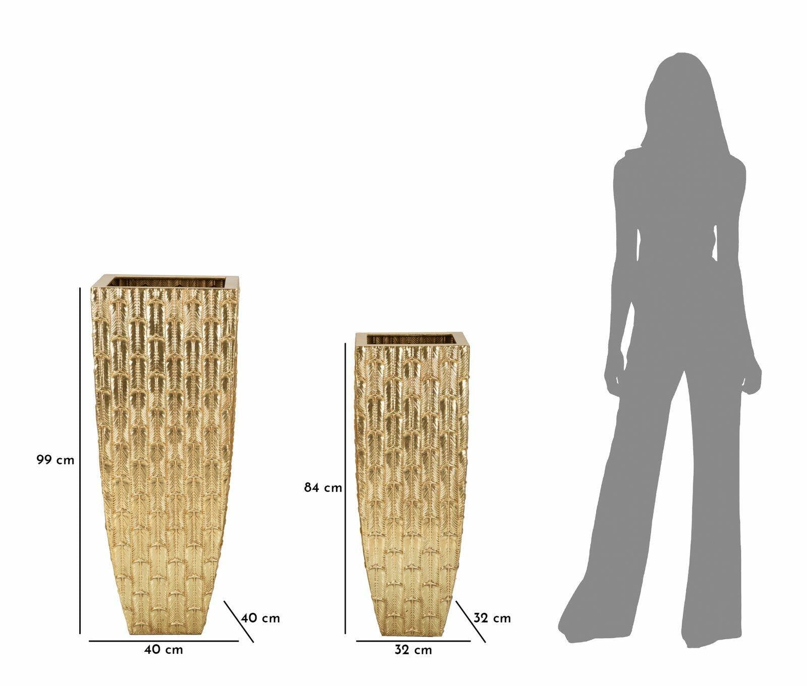 Set di 2 vasi Tirreni, Complemento d'arredo, Anfora, Accessorio d'arredo, 40x40 h99 cm, Oro