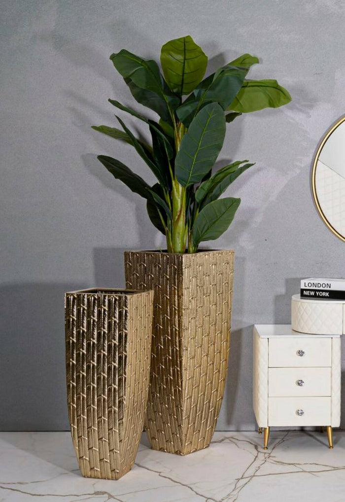 Set di 2 vasi Tirreni, Complemento d'arredo, Anfora, Accessorio d'arredo, 40x40 h99 cm, Oro