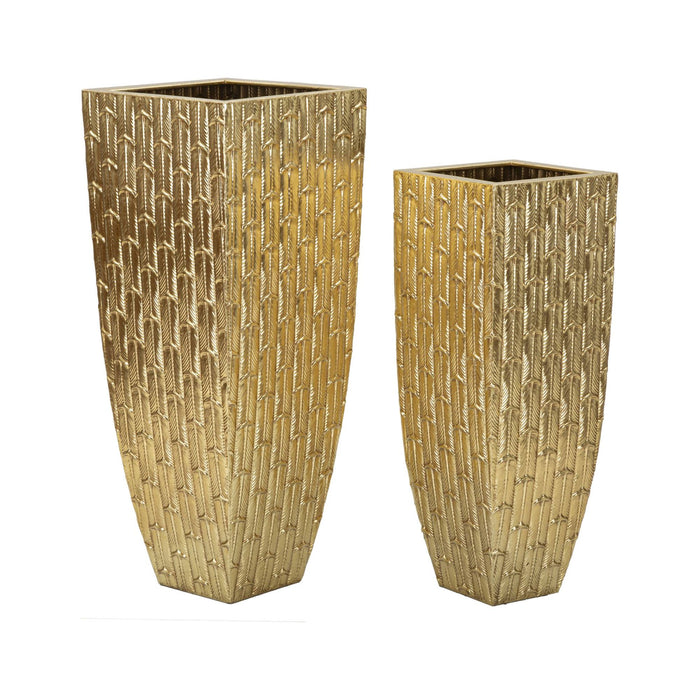 Set di 2 vasi Tirreni, Complemento d'arredo, Anfora, Accessorio d'arredo, 40x40 h99 cm, Oro