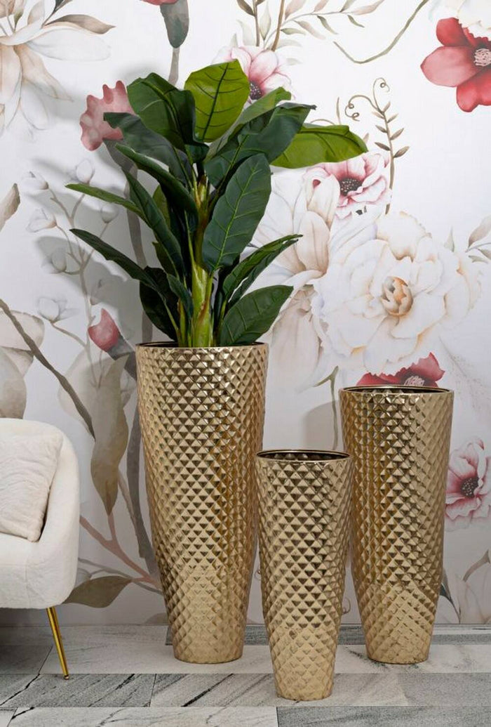 Set di 3 vasi Manara, Complemento d'arredo, Anfora, Accessorio d'arredo, 48x48 h110 cm, Oro