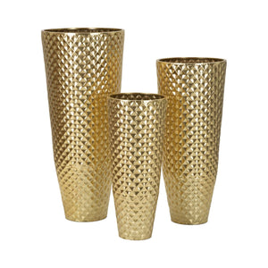 Set di 3 vasi Manara, Complemento d'arredo, Anfora, Accessorio d'arredo, 48x48 h110 cm, Oro