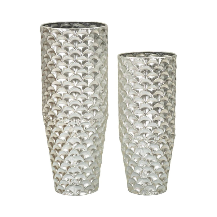 Set di 2 vasi Premezzo, Complemento d'arredo, Anfora, Accessorio d'arredo, 37x37 h92 cm, Argento