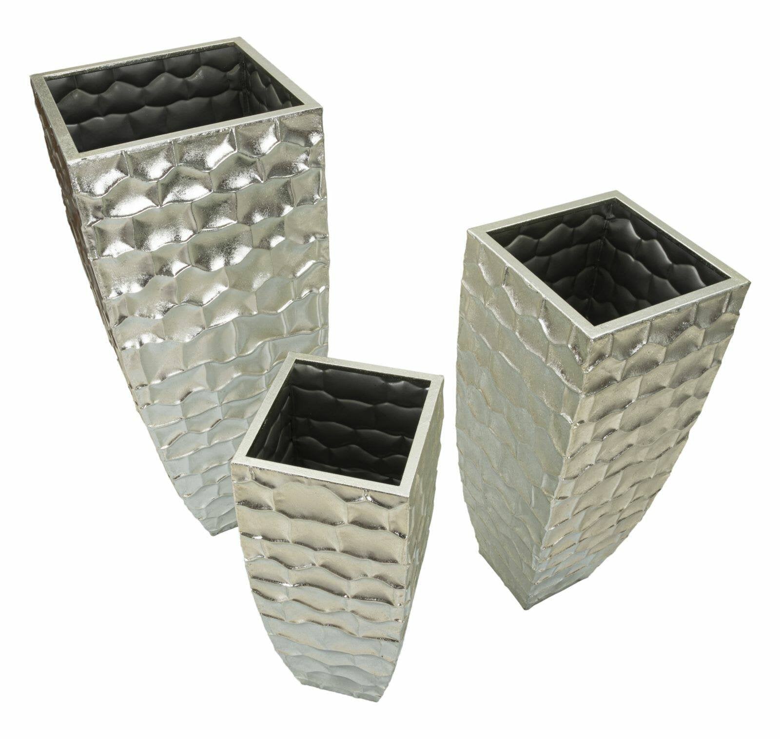 Set di 3 vasi Cavatore, Complemento d'arredo, Anfora, Accessorio d'arredo, 38x38 h91 cm, Argento
