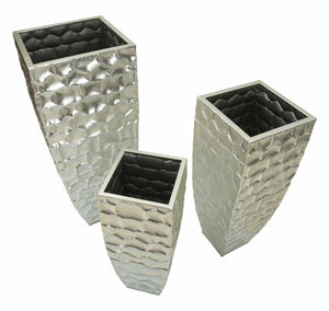 Set di 3 vasi Cavatore, Complemento d'arredo, Anfora, Accessorio d'arredo, 38x38 h91 cm, Argento