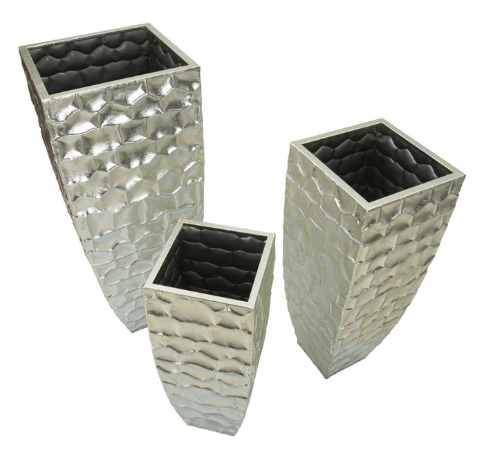 Set di 3 vasi Cavatore, Complemento d'arredo, Anfora, Accessorio d'arredo, 38x38 h91 cm, Argento