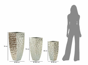 Set di 3 vasi Cavatore, Complemento d'arredo, Anfora, Accessorio d'arredo, 38x38 h91 cm, Argento