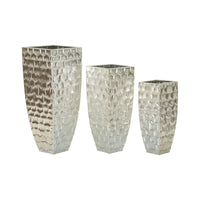 Set di 3 vasi Cavatore, Complemento d'arredo, Anfora, Accessorio d'arredo, 38x38 h91 cm, Argento