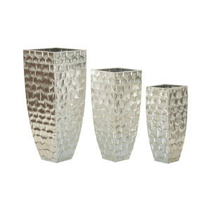 Set di 3 vasi Cavatore, Complemento d'arredo, Anfora, Accessorio d'arredo, 38x38 h91 cm, Argento