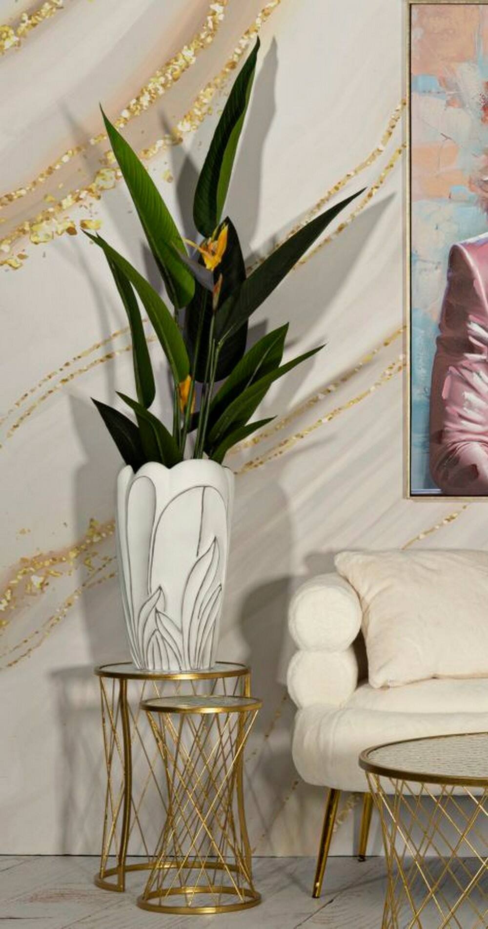 Vaso Tramigna, Complemento d'arredo, Articolo decorativo, Accessorio d'arredo, 29x29 h48 cm, Bianco