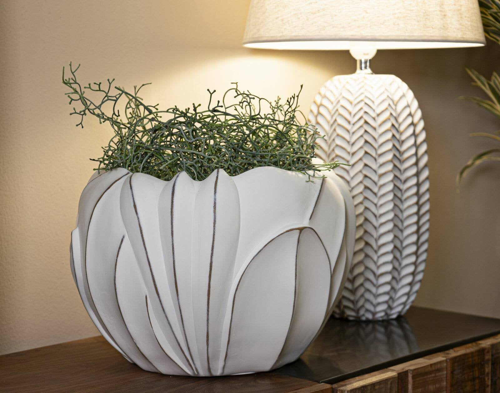 Vaso Bovezzo, Complemento d'arredo, Articolo decorativo, Accessorio d'arredo, 35x35 h24 cm, Bianco