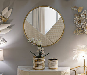 Specchio Bozzole, Specchiera, Articolo d'arredo a muro, Decorazione con specchio, 80x3 h80 cm, Bianco e Oro