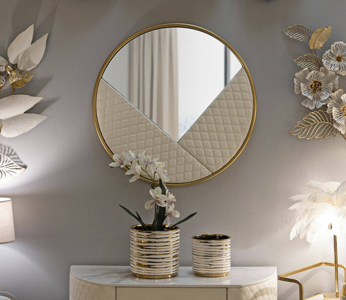 Specchio Bozzole, Specchiera, Articolo d'arredo a muro, Decorazione con specchio, 80x3 h80 cm, Bianco e Oro