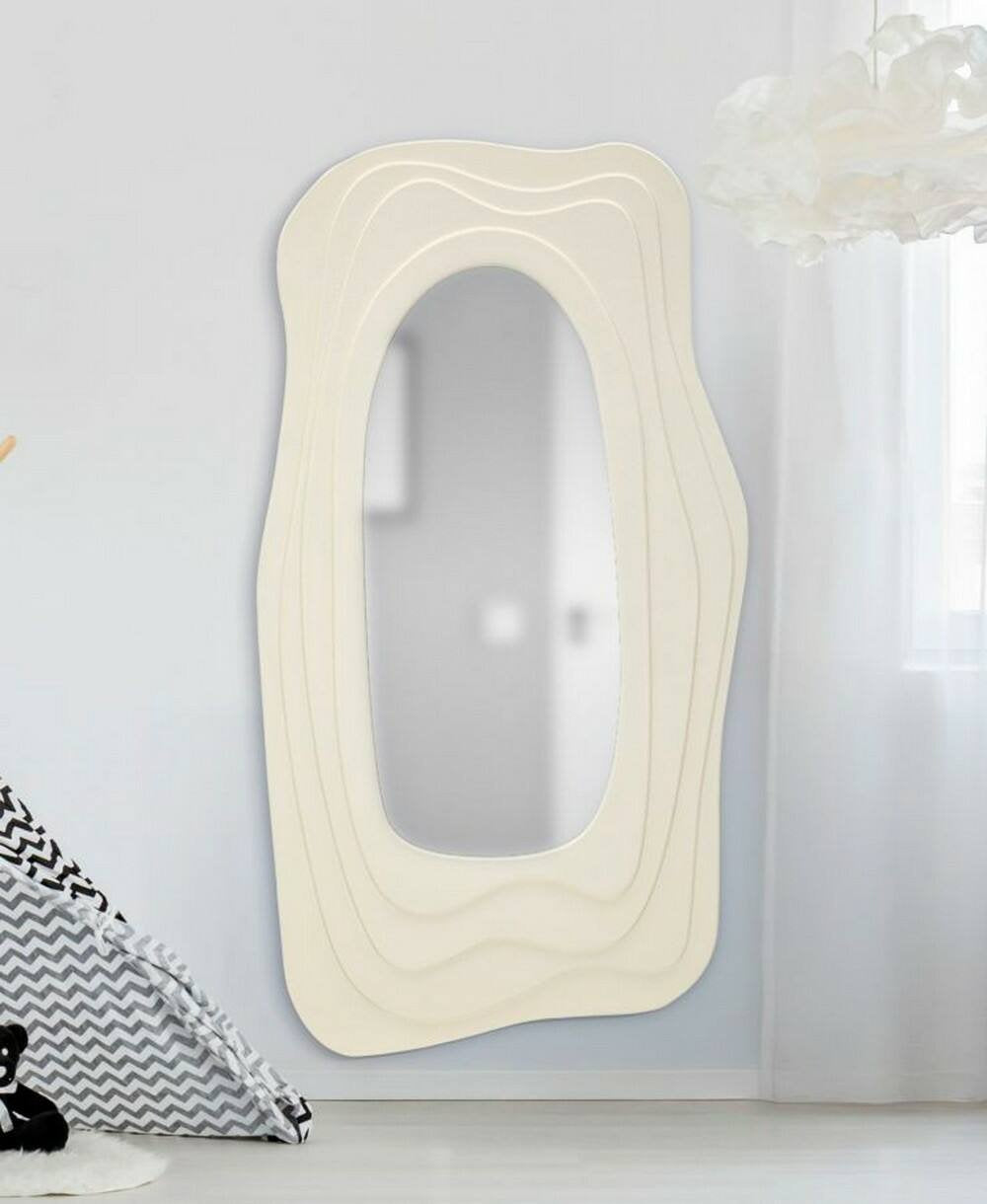 Specchio Pregola, Specchiera, Articolo d'arredo a muro, Decorazione con specchio, 90x4 h165 cm, Bianco